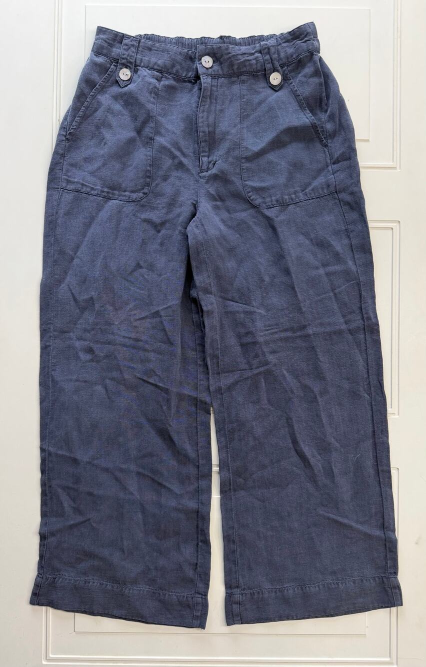 C&C California Womens Sz 6 Blue High Rise Wide Leg Cropped Linen Blend Pants